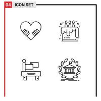 4 User Interface Line Pack of modern Signs and Symbols of heart transportation cake party banking Editable Vector Design Elements