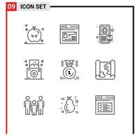 9 Universal Outlines Set for Web and Mobile Applications location first tracking position award Editable Vector Design Elements