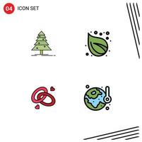 Group of 4 Modern Filledline Flat Colors Set for tree engagment x mas nature engagment ring Editable Vector Design Elements