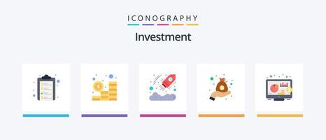 Investment Flat 5 Icon Pack Including return. bag. business. money. cash. Creative Icons Design vector