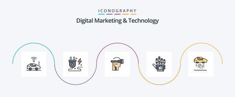 digital márketing y tecnología línea lleno plano 5 5 icono paquete incluso personal. tecnología. virtual. mano . rastreo vector