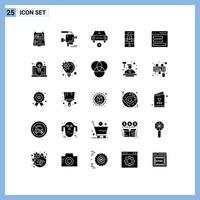 Set of 25 Commercial Solid Glyphs pack for video communications film camera call plus Editable Vector Design Elements