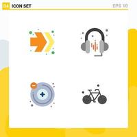 Set of 4 Vector Flat Icons on Grid for arrows bicycle headphone atoms cycle Editable Vector Design Elements