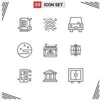 Set of 9 Vector Outlines on Grid for day weather filled night vehicles Editable Vector Design Elements