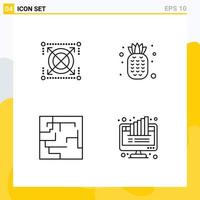 Group of 4 Filledline Flat Colors Signs and Symbols for web maze pack pineapple chart Editable Vector Design Elements