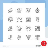 Universal Icon Symbols Group of 16 Modern Outlines of optimization done learning security safe Editable Vector Design Elements