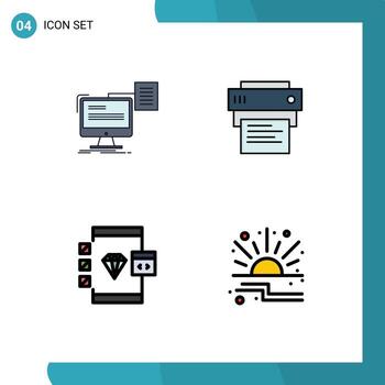 Modern Set of 4 Filledline Flat Colors Pictograph of resume app cv print coding Editable Vector Design Elements