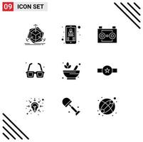 9 Thematic Vector Solid Glyphs and Editable Symbols of valentines day park audio recording fountain sound recording Editable Vector Design Elements