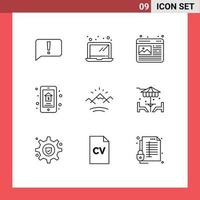 Set of 9 Vector Outlines on Grid for river real estate design property auction Editable Vector Design Elements