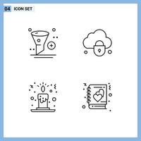 Mobile Interface Line Set of 4 Pictograms of add candle design cloud candle light Editable Vector Design Elements