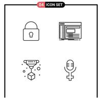 Set of 4 Vector Filledline Flat Colors on Grid for lock print login panel technology Editable Vector Design Elements