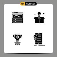 4 Solid Glyph concept for Websites Mobile and Apps site reward bulb award certification Editable Vector Design Elements