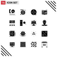 16 Universal Solid Glyph Signs Symbols of digital creative website filmmaking clapper Editable Vector Design Elements