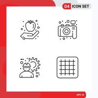 Set of 4 Vector Filledline Flat Colors on Grid for apple engineer healthy photography gear Editable Vector Design Elements