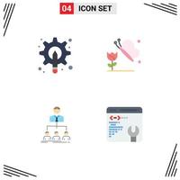 Editable Vector Line Pack of 4 Simple Flat Icons of designer teamwork tool flower group Editable Vector Design Elements