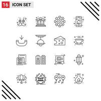 Universal Icon Symbols Group of 16 Modern Outlines of decor incoming mechanical call notification Editable Vector Design Elements
