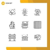 9 User Interface Outline Pack of modern Signs and Symbols of bill research sweet flask analysis Editable Vector Design Elements