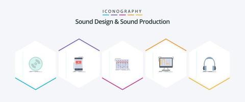 Sound Design And Sound Production 25 Flat icon pack including daw. ableton. video. studio. mixer vector