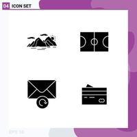 4 Thematic Vector Solid Glyphs and Editable Symbols of mountain message nature field creditcard Editable Vector Design Elements