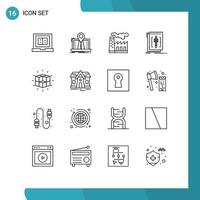 User Interface Pack of 16 Basic Outlines of program editor route edit smoke Editable Vector Design Elements