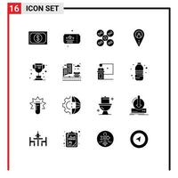 16 Universal Solid Glyphs Set for Web and Mobile Applications outsource location party job technology Editable Vector Design Elements