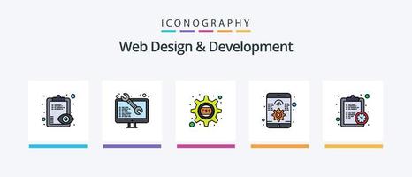 Web Design And Development Line Filled 5 Icon Pack Including agile. gear. bulb. development. light. Creative Icons Design vector