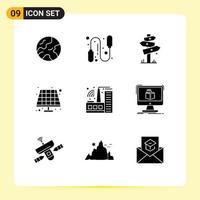 Set of 9 Vector Solid Glyphs on Grid for cube factory camping building eco Editable Vector Design Elements