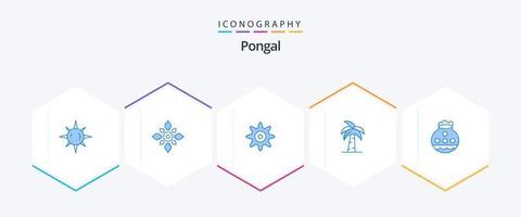 Pongal 25 Blue icon pack including tree. palm tree. holi. indian. global vector