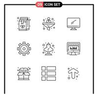 Group of 9 Modern Outlines Set for artifact setting computer building pc Editable Vector Design Elements