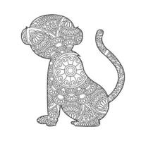 Monkey Mandala Coloring Page for Adults Floral Animal Coloring Book Isolated on White Background Antistress Coloring Page Vector Illustration