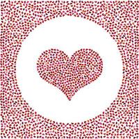 Red heart made of little hearts and little hearts around. Valentines Day background with many hearts on a white background. Symbol of Love Element for wedding Template. vector