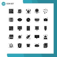 Solid Glyph Pack of 25 Universal Symbols of management time stat new year clock Editable Vector Design Elements