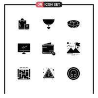 Universal Icon Symbols Group of 9 Modern Solid Glyphs of commerce imac celebration device computer Editable Vector Design Elements