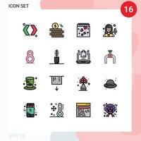 Mobile Interface Flat Color Filled Line Set of 16 Pictograms of accessories th heart eight microphone Editable Creative Vector Design Elements