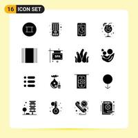 16 User Interface Solid Glyph Pack of modern Signs and Symbols of board horizontal phone flow drink Editable Vector Design Elements