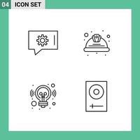 Set of 4 Modern UI Icons Symbols Signs for chat preferences business day labour solution Editable Vector Design Elements
