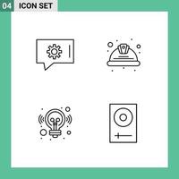 Set of 4 Modern UI Icons Symbols Signs for chat preferences business day labour solution Editable Vector Design Elements