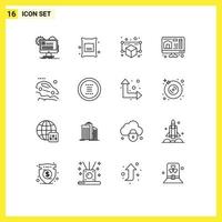 User Interface Pack of 16 Basic Outlines of car home wheat printing point Editable Vector Design Elements