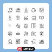 25 Universal Line Signs Symbols of mobile basic image application device Editable Vector Design Elements