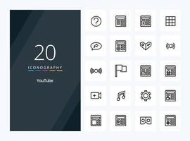 20 Youtube Outline icon for presentation vector