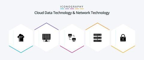 Cloud Data Technology And Network Technology 25 Glyph icon pack including computing. network. computer. storage. computing vector