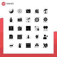 Pack of 25 Modern Solid Glyphs Signs and Symbols for Web Print Media such as map wrong wedding card target miss Editable Vector Design Elements