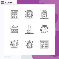 9 Thematic Vector Outlines and Editable Symbols of beauty password boy lock happy Editable Vector Design Elements