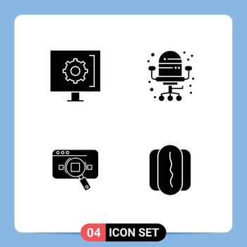 4 Universal Solid Glyphs Set for Web and Mobile Applications contact analytic service office data Editable Vector Design Elements