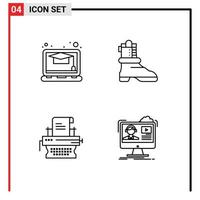 Set of 4 Modern UI Icons Symbols Signs for education typewriter shose copywriting video Editable Vector Design Elements