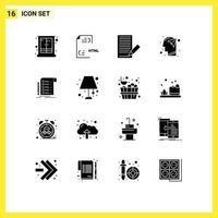 Group of 16 Solid Glyphs Signs and Symbols for imagination head file receive envelope Editable Vector Design Elements