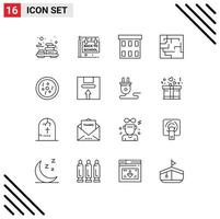 Set of 16 Modern UI Icons Symbols Signs for dish maze building map office Editable Vector Design Elements