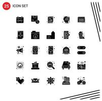 User Interface Pack of 25 Basic Solid Glyphs of calendar human shipping code phone book Editable Vector Design Elements