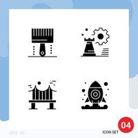 Group of 4 Solid Glyphs Signs and Symbols for coding config paintbrush business bridge Editable Vector Design Elements