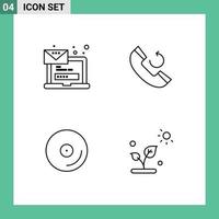 Set of 4 Modern UI Icons Symbols Signs for computer cd message phone video Editable Vector Design Elements